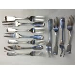 A set of four fiddle pattern table forks, makers Robert Williams & Sons, Exeter 1849, a set of