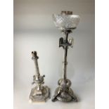 A 19th century Elkington & Co silver plated oil lamp or centrepiece base, 57cm high, (a/f - not