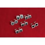 Six pairs of black onyx and diamond cufflinks with swivel fittings in 18ct white gold