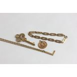 A 9ct gold bracelet, neckchain, key pendant, St Christopher disc 26.5 g