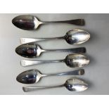 A set of four George III silver Old English pattern dessert spoons, maker Thomas Wallis II, London