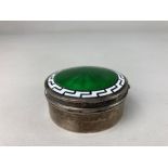 An Edward VII silver and green guilloché enamel circular trinket box, maker Henry Matthews,