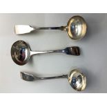A pair of William IV fiddle pattern silver sauce ladles, maker possible William Fountain, London