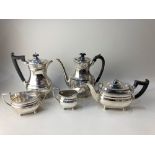 A Harrods silver plated four piece tea set, (a/f - missing finial) together with a silver plated