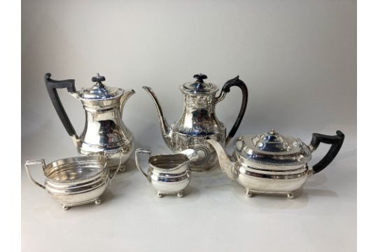 A Harrods silver plated four piece tea set, (a/f - missing finial) together with a silver plated