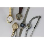 Two 9ct gold watches and three others