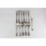 A set of five Victorian silver dessert forks maker William Eaton, London 1841, another similar and