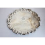 An Edward VIII silver salver pie crust border with presentation inscription, maker Deykin and