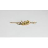 A 15ct gold and pearl oak leaf bar brooch