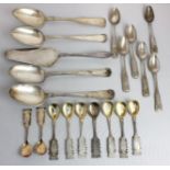Four various continental possibly Swedish silver tablespoons a set of six teaspoons, set of seven