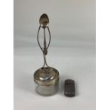 An Edward VII silver mounted cut glass jam pot, with spoon stand, maker G E Walton & Co Ltd,
