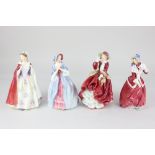 Four Royal Doulton porcelain figures of ladies; 'Bess', Deidre', 'Top o' the Hill', and 'Christmas
