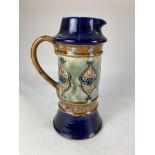A Royal Doulton jug, with overlaid design, decorated in three bands of colour, the base inscribed '