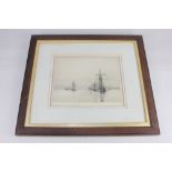 Harold Wyllie (1880-1975), masted yachts sailing off a coastline, etching, signed in pencil, 20cm by