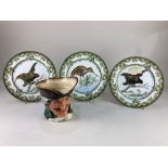 Three Royal Doulton plates depicting birds, one stamped Provence, together with a large Royal