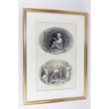 A 19th century print depicting two oval scenes of a figure in a tunnel holding a shotgun 'No.26