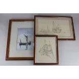 William Newton, sailing boat, watercolour, signed, 24cm by 16.5cm, together with two Michael