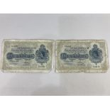 Two Falkland Islands one pound notes, numbered G61142 and G34745