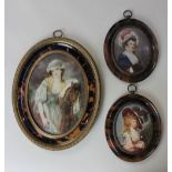 An oval miniature portrait of a young lady beside a horse, signed V I Copper, 14cm by 10cm, together