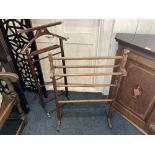 A mahogany valet clothes stand with label for Weber, France and a clothes rail airer