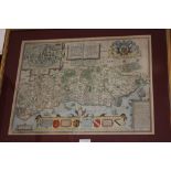 A John Norden and John Speede map of Sussex, verso paper labels for Christies, Phillips and