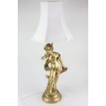 A composite gilt figural table lamp, the stem formed as Diana the Huntress, 46cm high