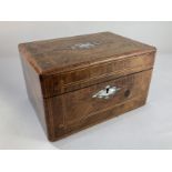 A Victorian walnut sewing box, with mother of pearl and abalone inlay, fitted interior, 25cm,