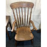 A Victorian farmhouse kitchen style chair with solid seat and turned legs