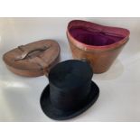 A Christys' London Simpson Piccadilly black top hat, in padded leather case (a/f - case strap