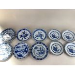 A collection of ten Chinese porcelain blue and white plates, to include a set of four plates