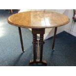 An oak Sutherland table, on bobbin turned legs and splayed feet, fully open 72.5cm