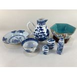 A small collection of Chinese blue and white porcelain to include a small vase decorated with