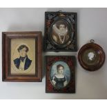 An oval portrait miniature of a young lady signed Frapie, 8cm by 6cm, and another of lady with