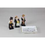 Three Royal Doulton porcelain Charles Dickens figures, Captain Cuttle, Sam Weller, and David