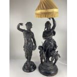 After Philippe Poitevin (French 1831-1907), a spelter figural table lamp formed as a maiden and