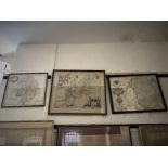 Three framed antique maps, comprising an 18th century map of Gloucestershire with cartouche