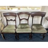 Three various 19th century mahogany dining chairs with green upholstered seat