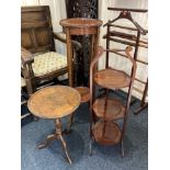 An Edwardian inlaid mahogany jardiniere stand with circular top and undershelf, 31cm a George III