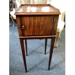 A Victorian mahogany bedside cupboard with galleried top, single door on square tapered legs, 37cm