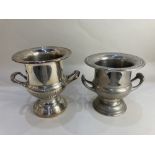 Two plated wine coolers, of Campagna urn shaped form, to include one stamped Saracen Silverware,