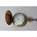 A 9ct gold hunter cased pocket watch the dial signed Hall London, on brown leather strap