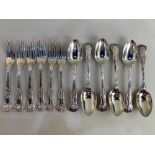 A matched set of six Victorian silver Kings pattern dessert forks and a similar matched set of six