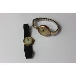Two ladies 9ct gold wrist watches one on gilt expanding bracelet