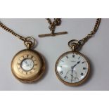 A 9ct gold half hunter pocket watch signed J W Benson; a 9ct gold open face pocket watch signed J