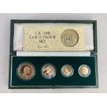 An Elizabeth II Royal Mint cased 1980 gold proof set of £5, £2, sovereign and half sovereign