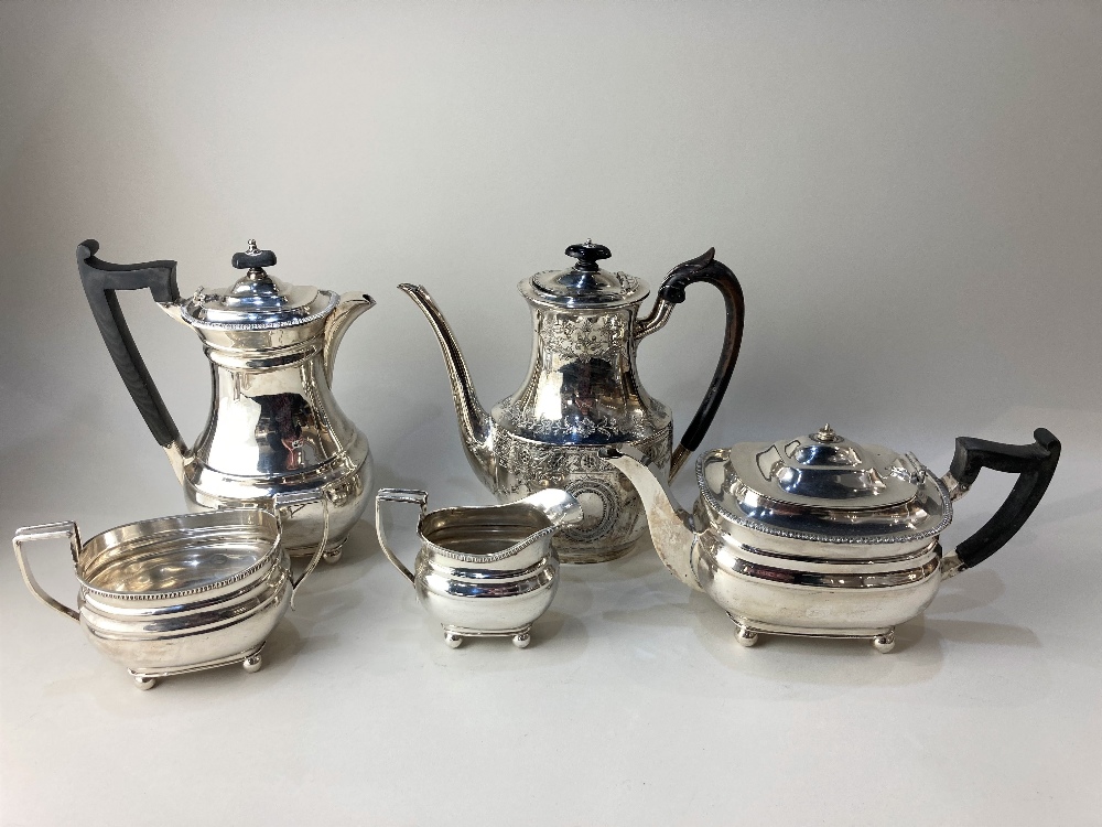 A Harrods silver plated four piece tea set, (a/f - missing finial) together with a silver plated