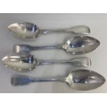 A set of four George III Scottish silver Fiddle pattern tablespoons, maker Mitchell & Russell,