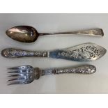 A George III silver Old English pattern basting spoon with engraved initials, maker Joseph Ash,