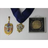 A 9ct gold and enamel mayoral pendant, decorated with the crest for Brighton and Hove and motto '