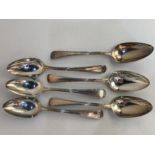 A set of six George III silver Old English thread pattern table spoons, makers mark worn, London